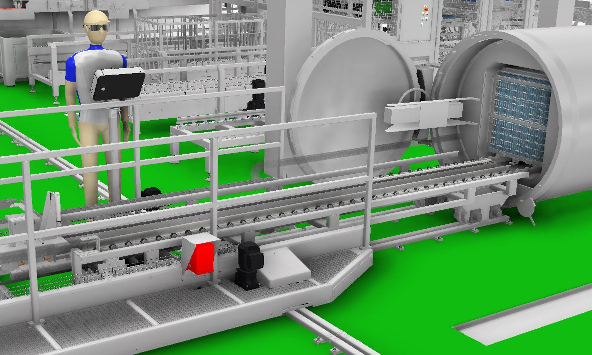 Render van traversewagen en autoclaaf in productieopstelling