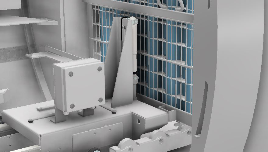 De actuator verbindt de korf aan de traversewagen